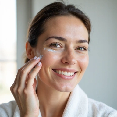 Woman applying anti-aging face cream with visible skin transformation and radiant glow